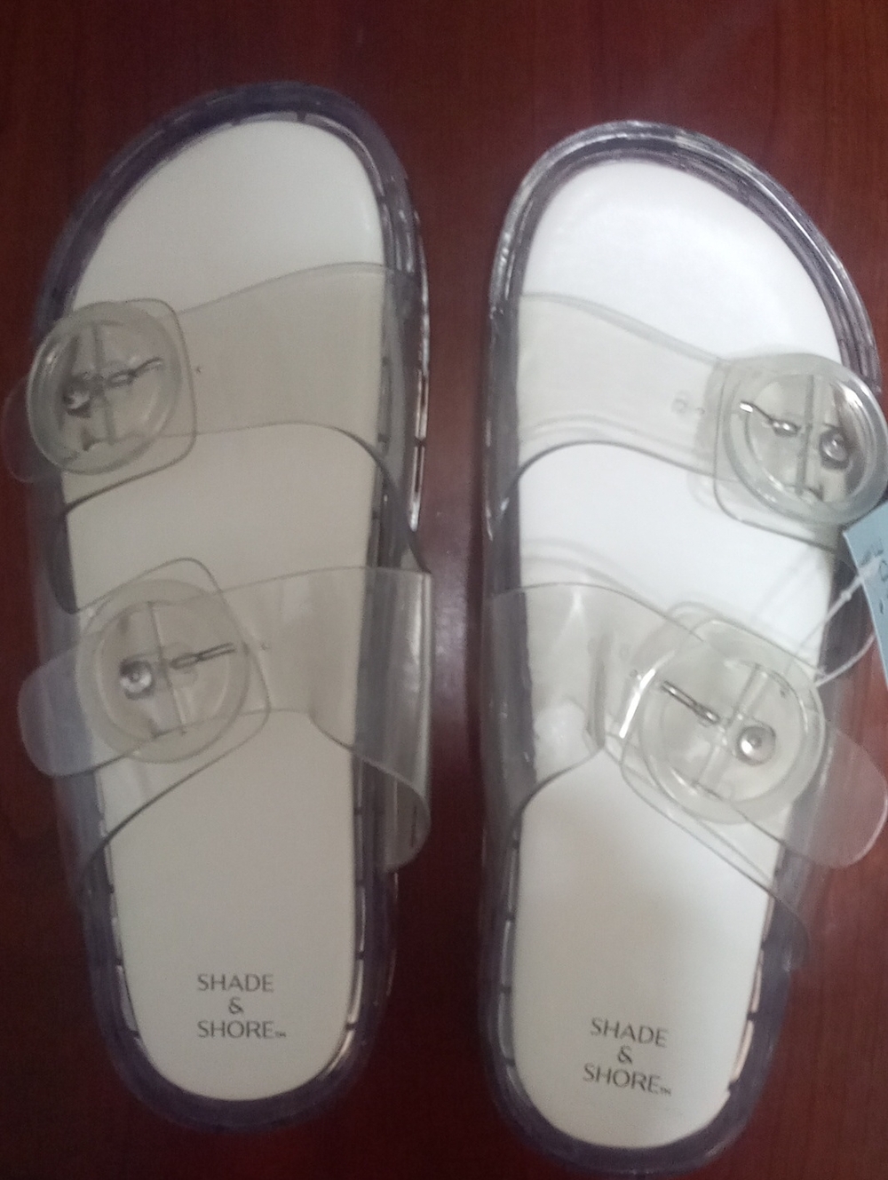 Shade & Shore Clear Jelly Slide Sandals - Transparent/White Footbed NWT $35